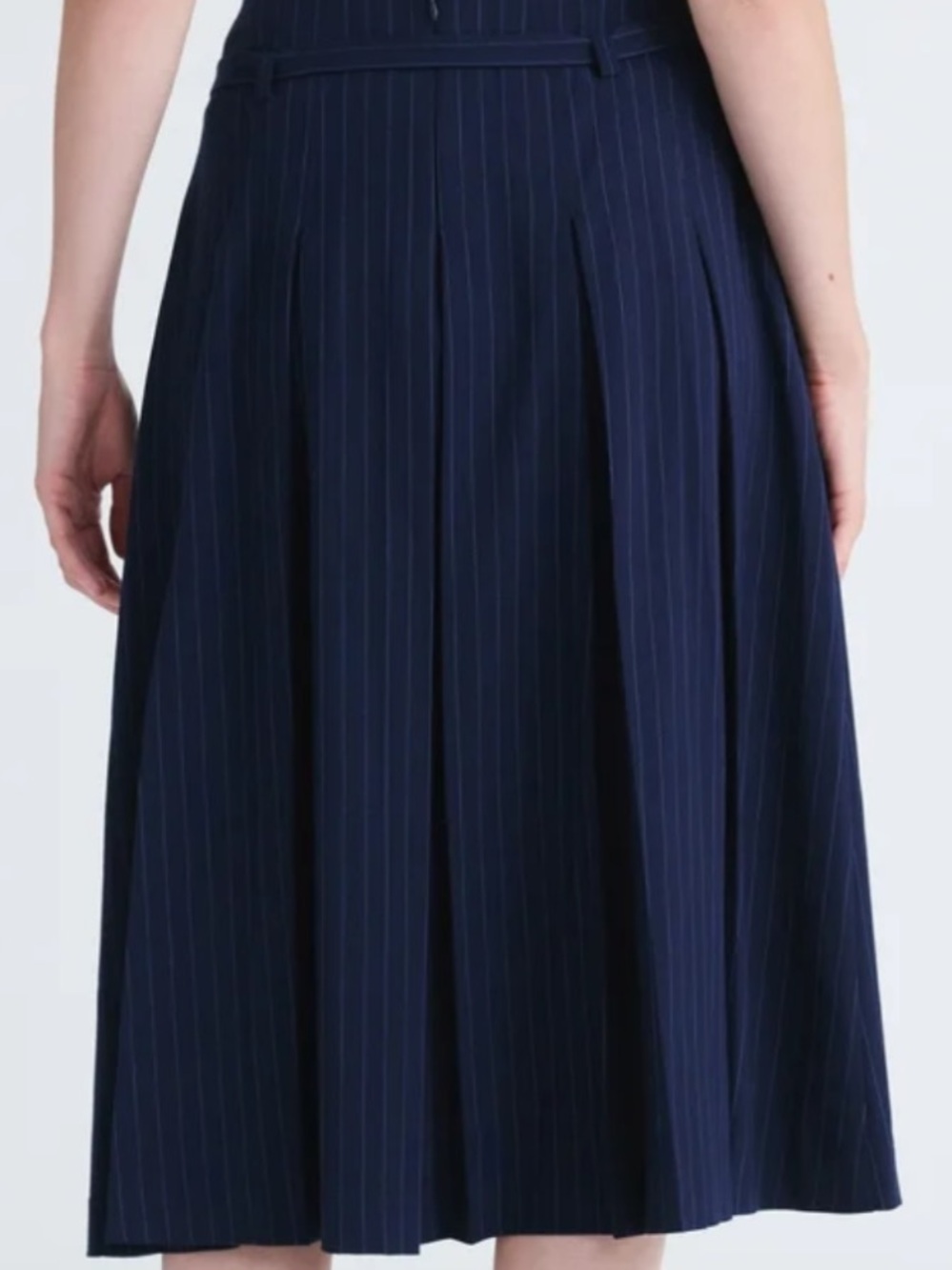 Classic Navy Pinstripe Midi Skirt